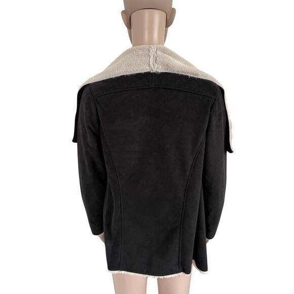 Euro Y2K Sherpa Lined Waterfall Jacket Black Beige Cozy Winter Softcore 40/M - Picture 6 of 9